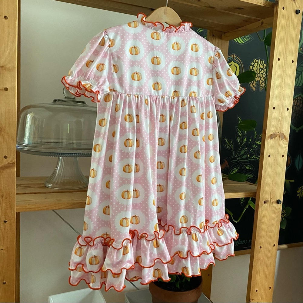 Southern Taters Pink Orange Pumpkin Ruffle Dress 4t - Picture 5 of 16